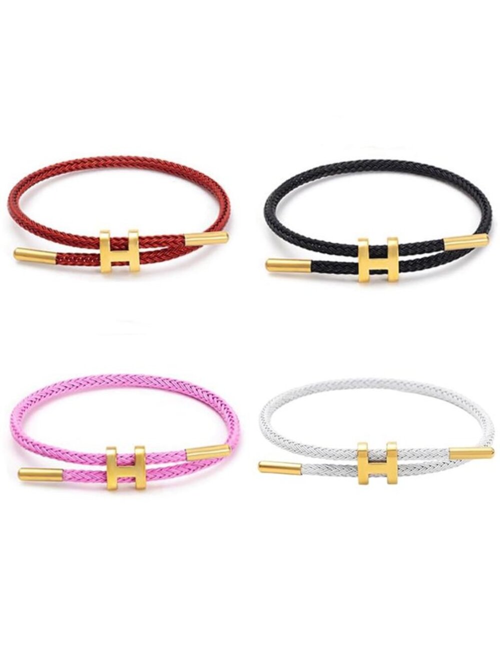 Gold Tone H Bracelet Adjustable Titanium Steel Buckle Cord Bracelet